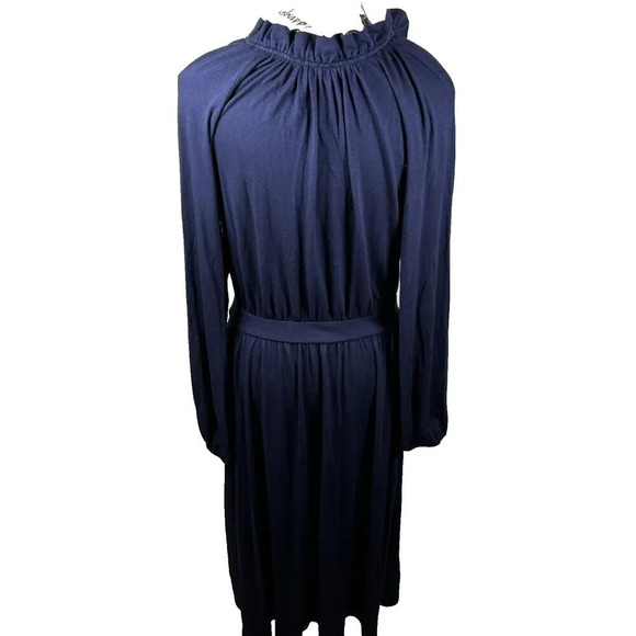 Boden Jersey Knit Long Sleeve Navy Blue Maxi Long Dress Ruffle Neck Sz 8 - Picture 6 of 11